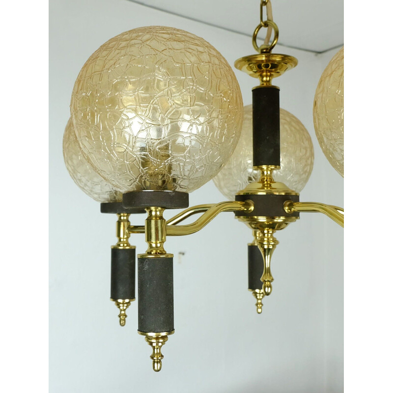 Golden hanging lamp in brass and glass - 1960s