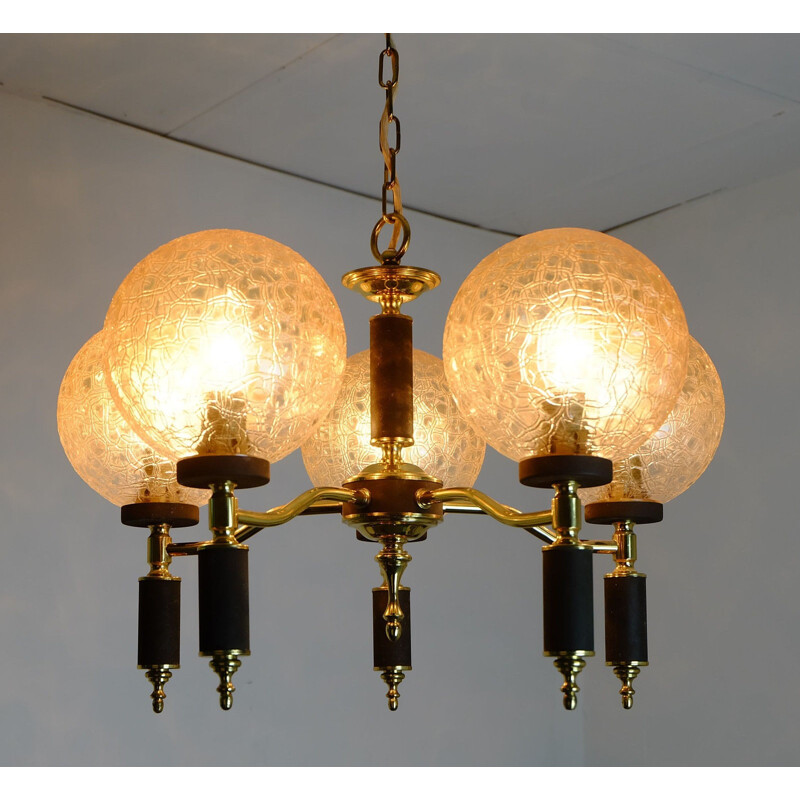 Golden hanging lamp in brass and glass - 1960s