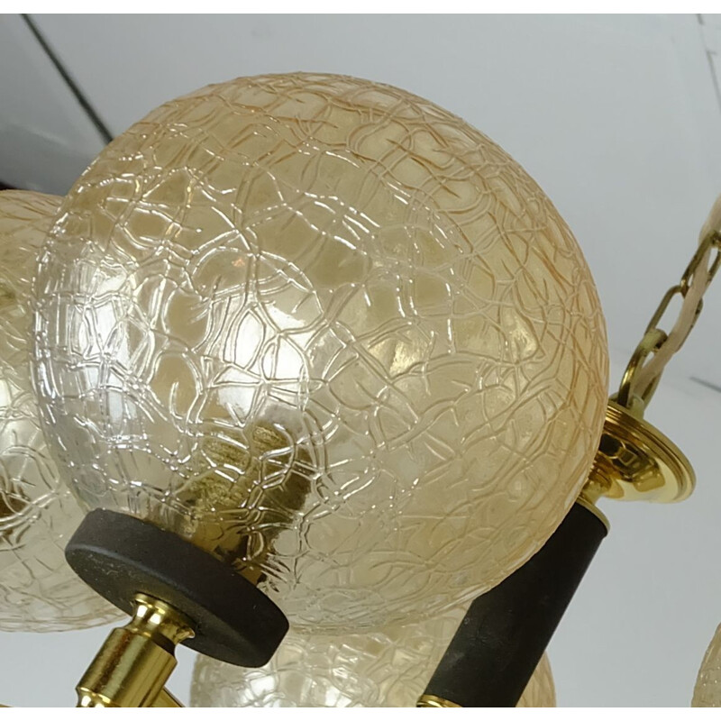 Golden hanging lamp in brass and glass - 1960s