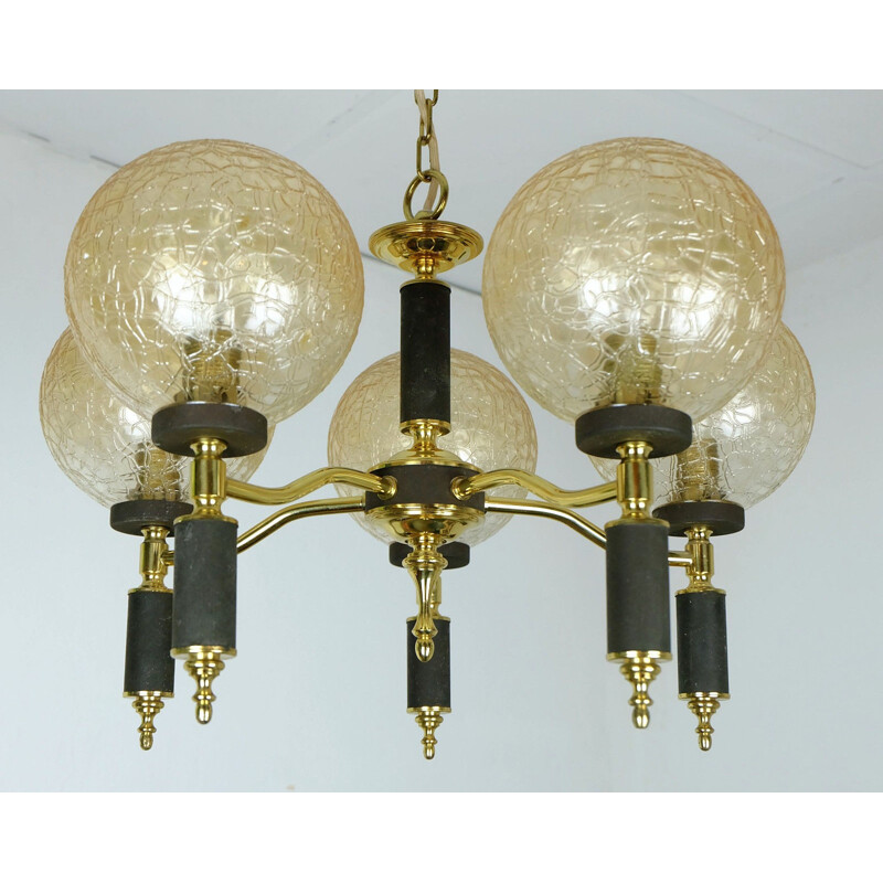 Golden hanging lamp in brass and glass - 1960s