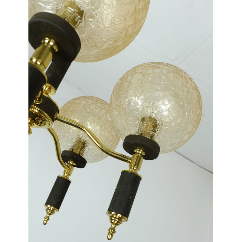Golden hanging lamp in brass and glass - 1960s