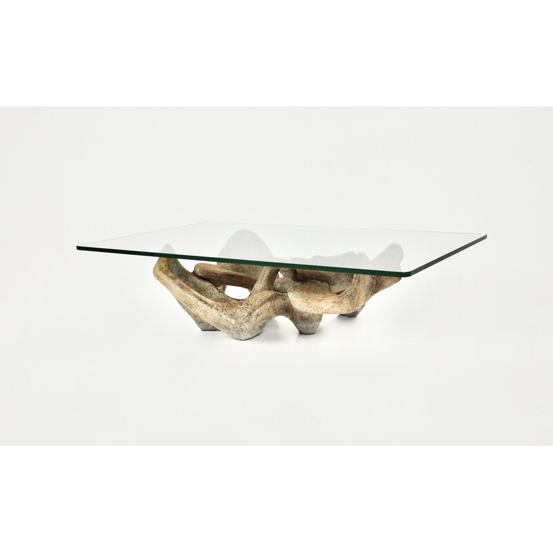 Vintage glass and concrete coffee table by Claudio Trevi, 1970