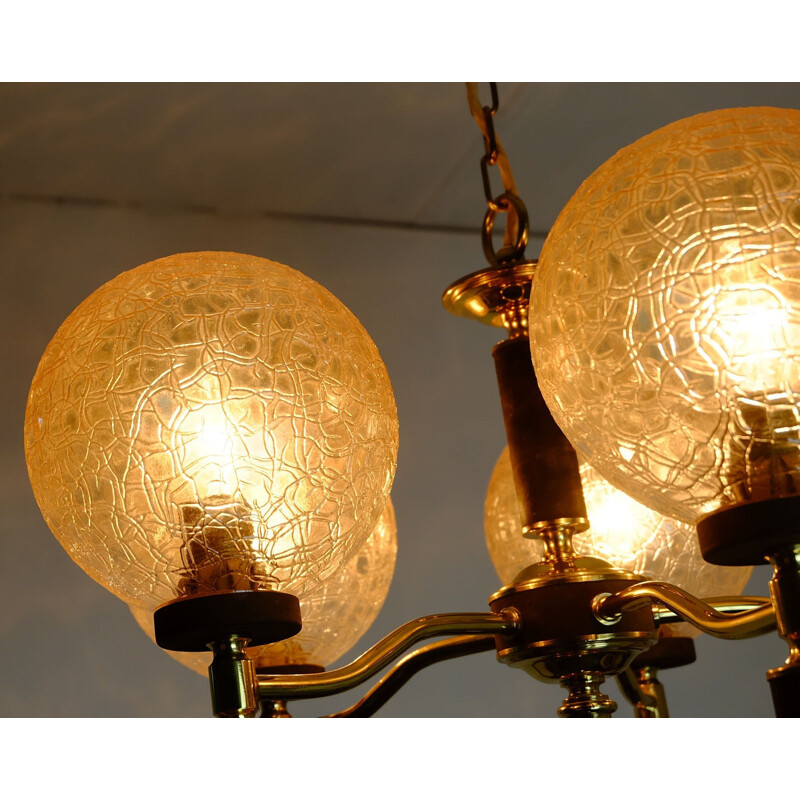 Golden hanging lamp in brass and glass - 1960s