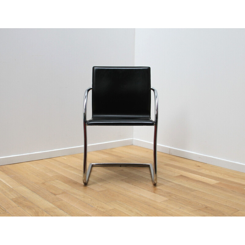 Vintage office chair in chrome-plated metal and black-tinted leather