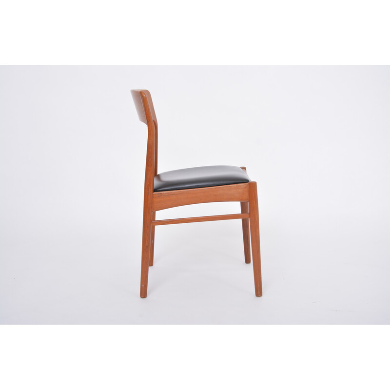 Vintage dining chair in teak and black imitation leather, Denmark 1960