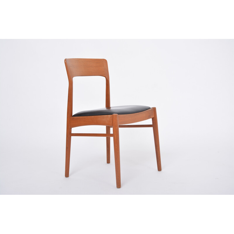 Vintage dining chair in teak and black imitation leather, Denmark 1960