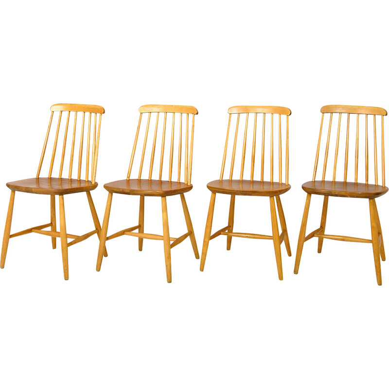 Set of 4 vintage Pinnstol chairs in oak and teak wood, 1960