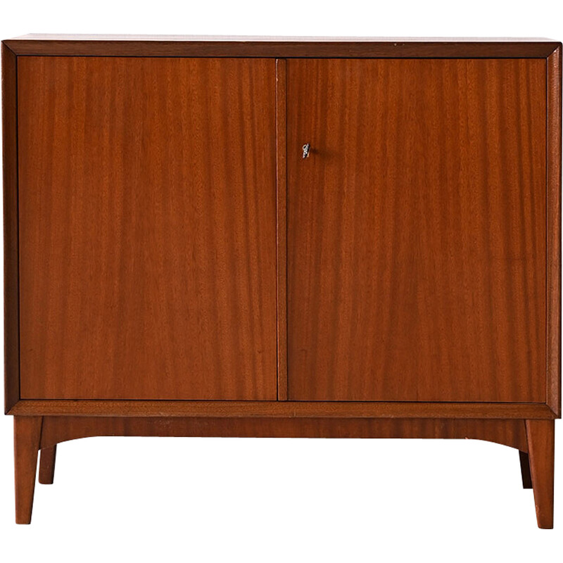 Vintage mahogany chest of drawers with 2 hinged doors, 1960