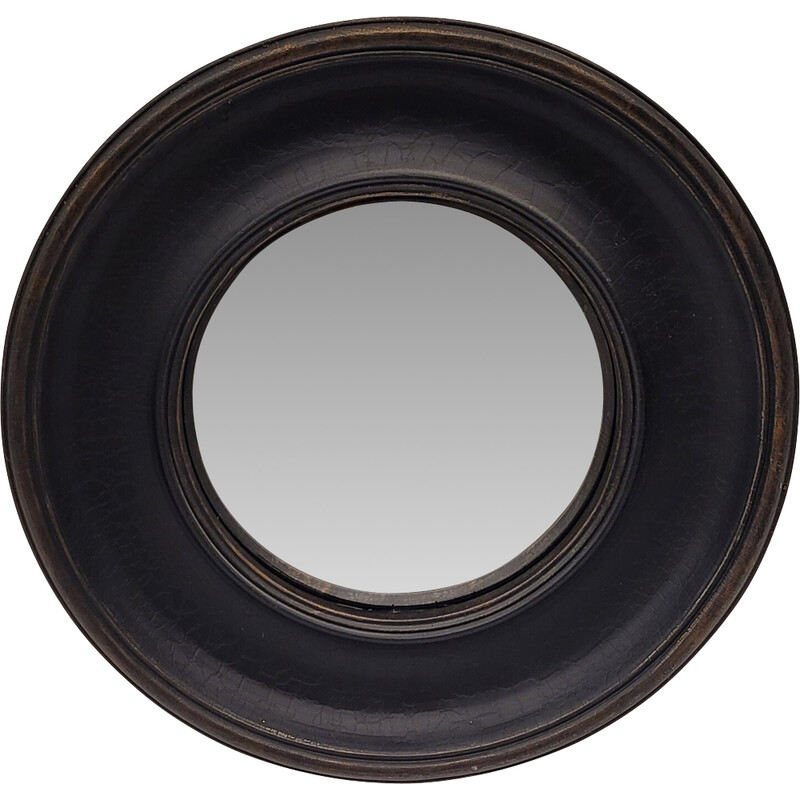 Vintage convex mirror with a black frame, France
