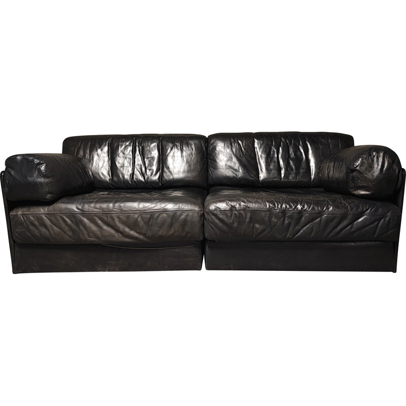 Vintage DS-76 modular 2-seater sofa in black leather for De Sede, Switzerland 1970