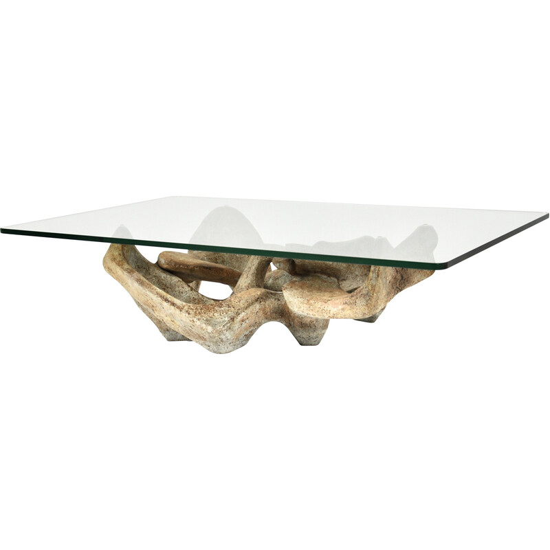 Vintage glass and concrete coffee table by Claudio Trevi, 1970