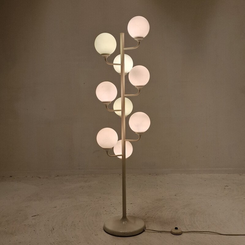 Vintage Space Age floor lamp in metal and milk glass by Kaiser Leuchten, Germany 1980
