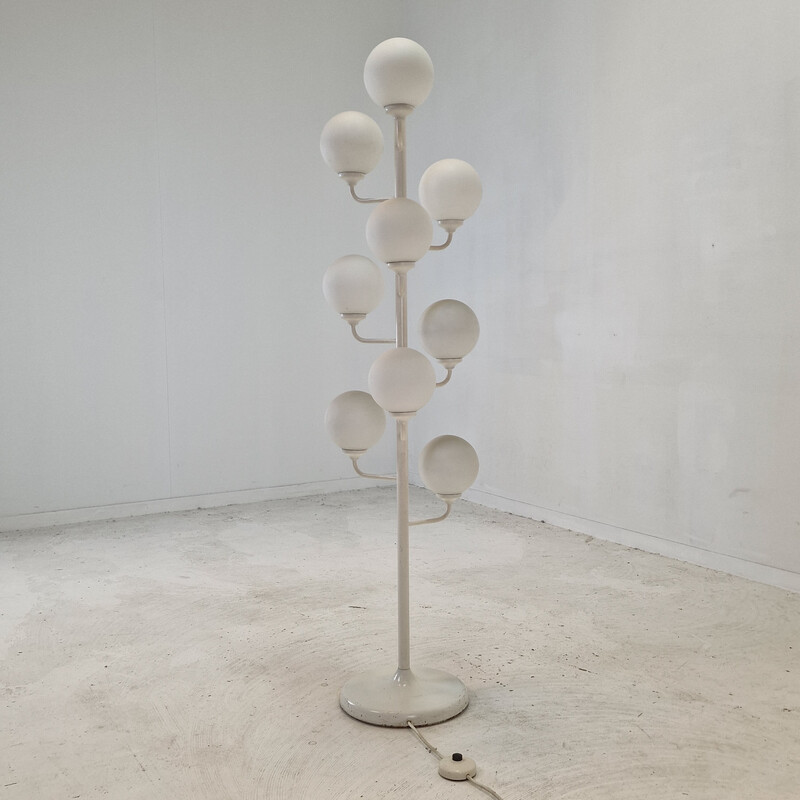 Vintage Space Age floor lamp in metal and milk glass by Kaiser Leuchten, Germany 1980