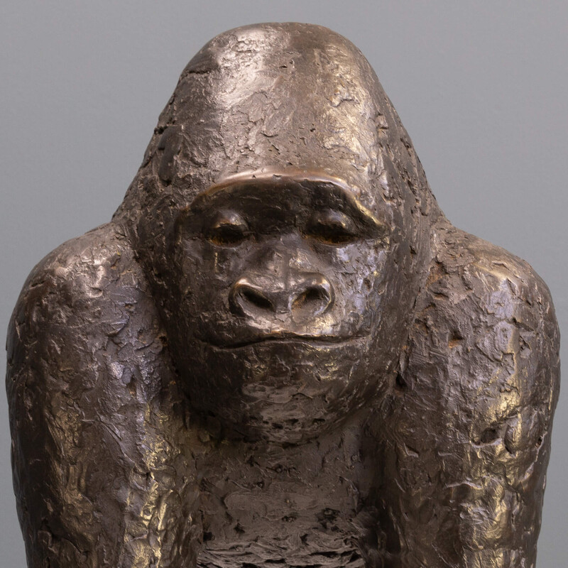 Scultura vintage di scimmia "Bokita" in bronzo e ceramica di Caroline Van Lange