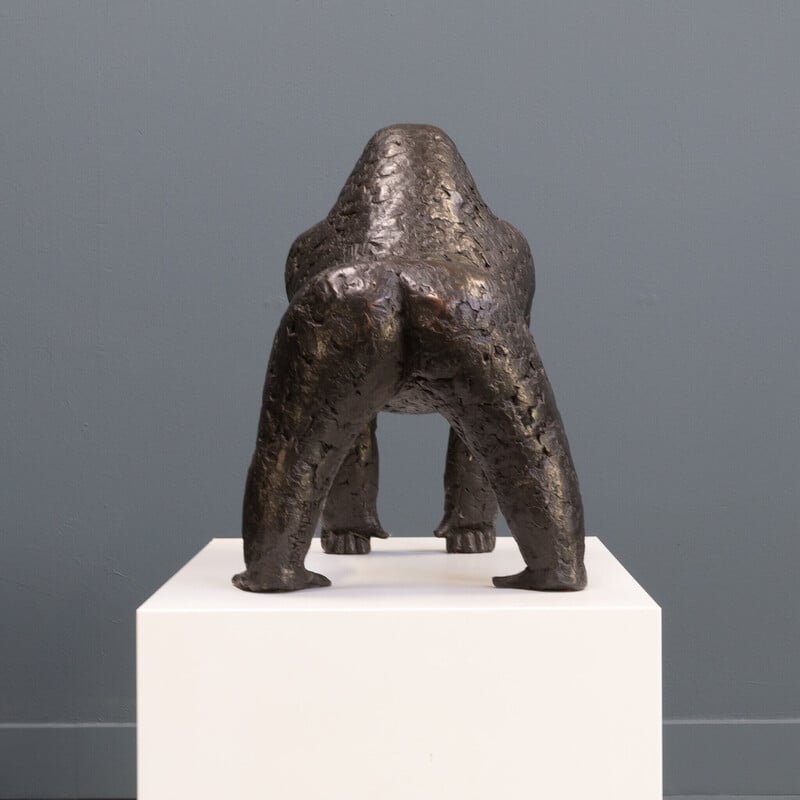 Escultura de macaco vintage "Bokita" em bronze e cerâmica de Caroline Van Lange