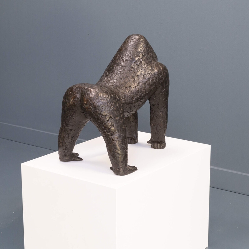 Vintage monkey sculpture 'Bokita' in bronze and ceramic by Caroline Van Lange