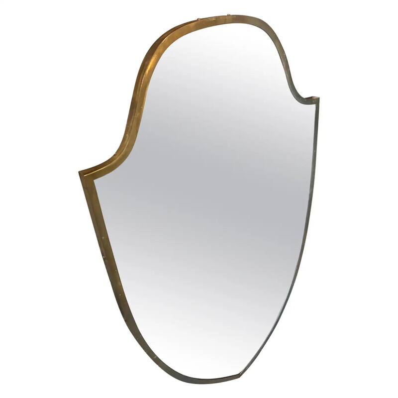 Vintage brass shield-shaped wall mirror, 1950