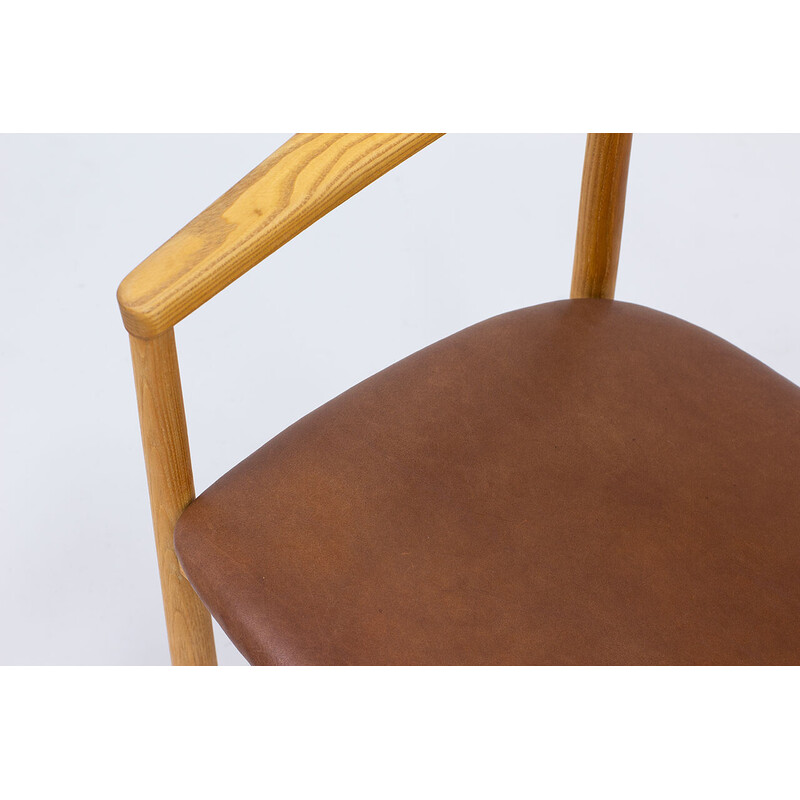 Vintage "Tokyo" armchair in ash and brown leather by Carl-Axel Acking for Nordiska Kompaniet, Sweden 1959