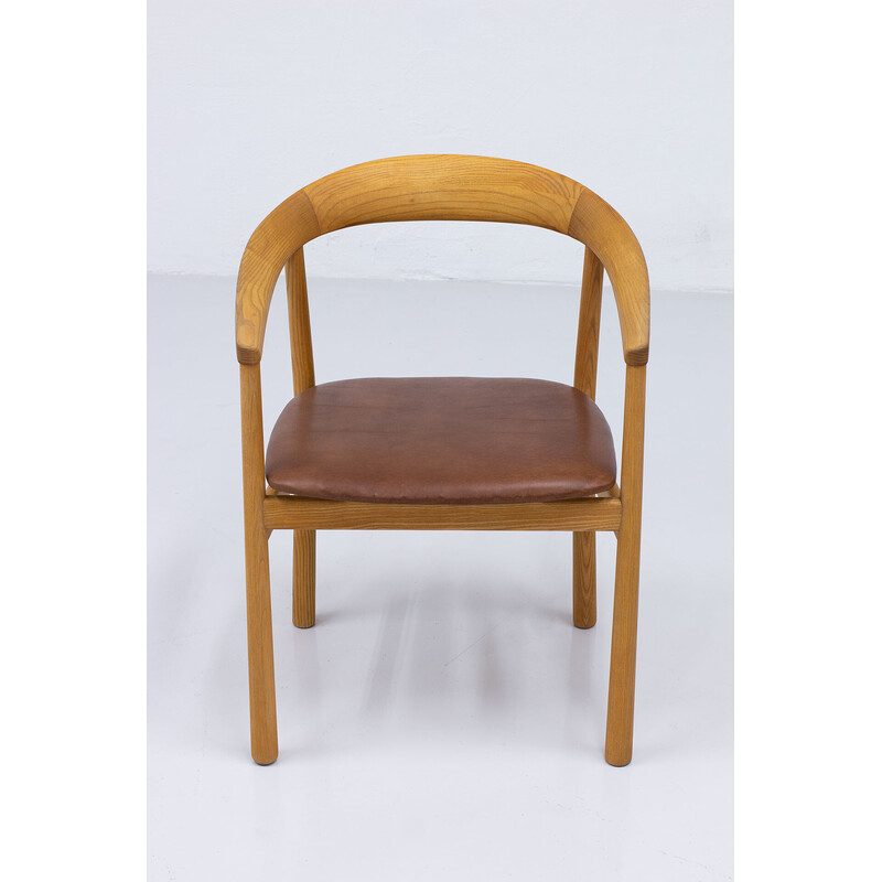 Vintage "Tokyo" armchair in ash and brown leather by Carl-Axel Acking for Nordiska Kompaniet, Sweden 1959