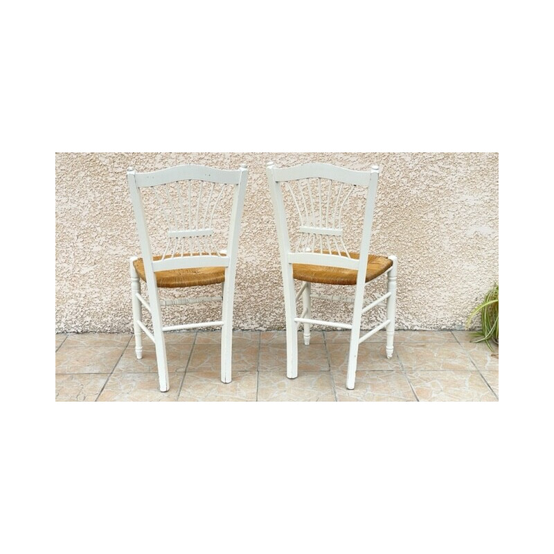 Pair of vintage white straw chairs, 1980
