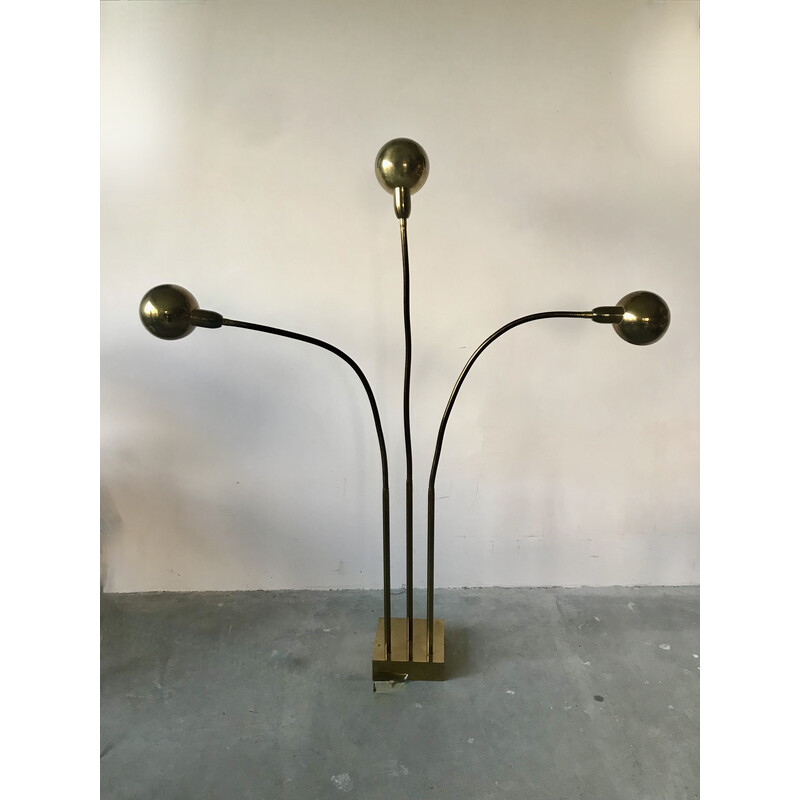 Vintage Hydra floor lamp in gilded metal by Pierre Folie for Jacques Charpentier, 1970