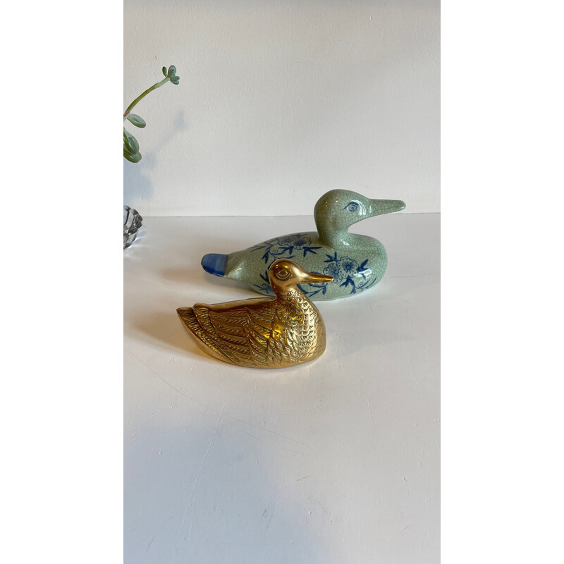 Pato vintage em latão e cerâmica