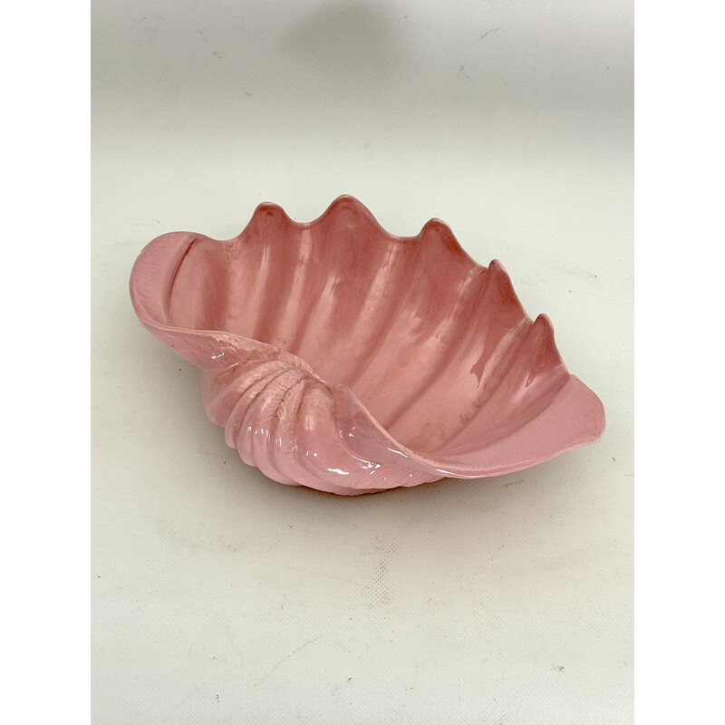 Vintage Art Deco shell bowl in pink ceramic, Italy 1930