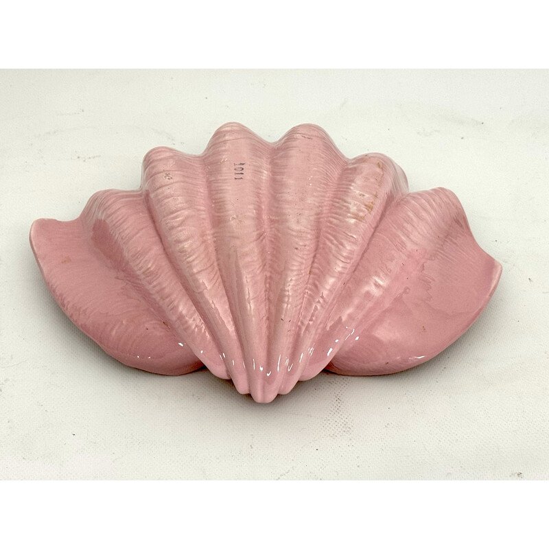 Vintage Art Deco shell bowl in pink ceramic, Italy 1930