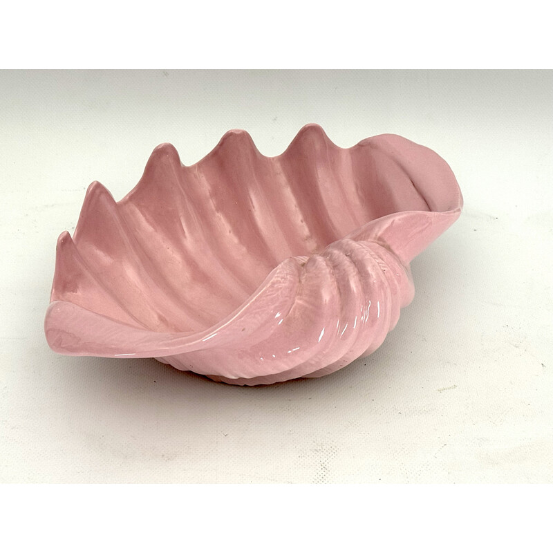 Vintage Art Deco shell bowl in pink ceramic, Italy 1930