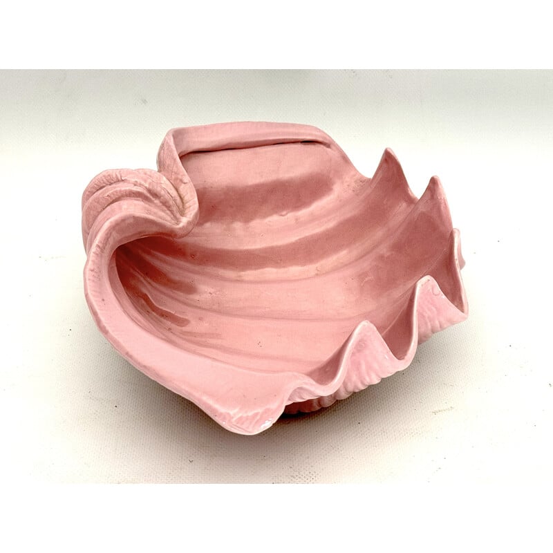 Vintage Art Deco shell bowl in pink ceramic, Italy 1930