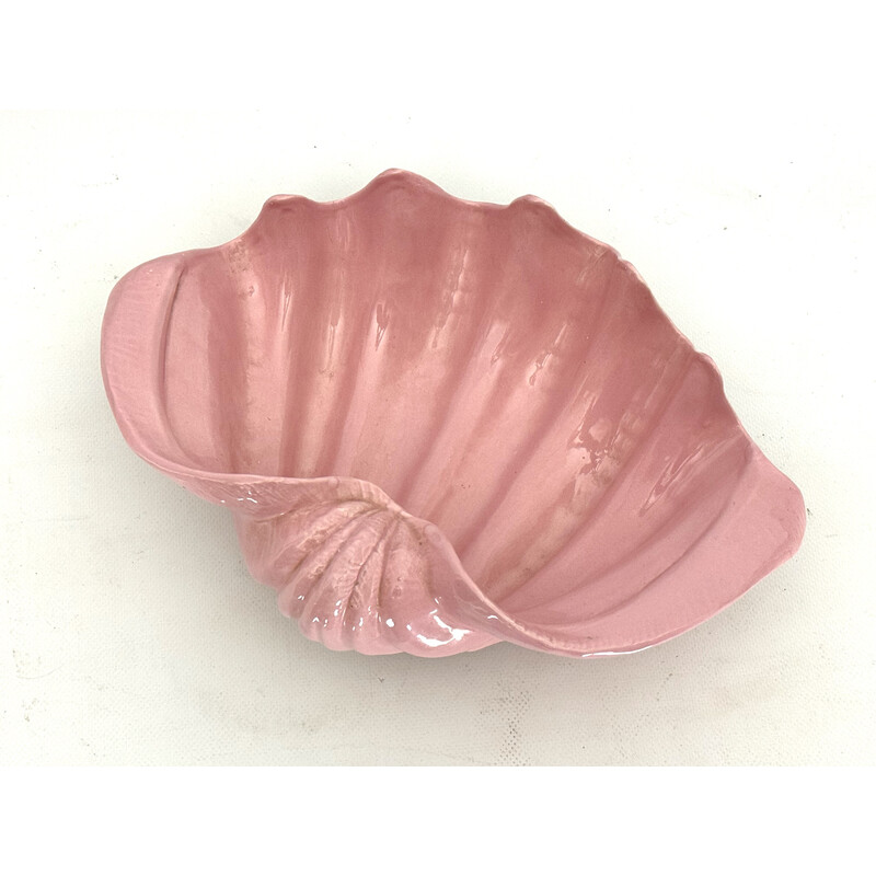 Vintage Art Deco shell bowl in pink ceramic, Italy 1930