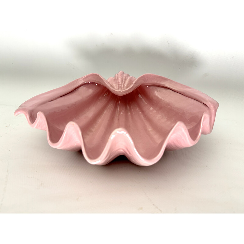 Vintage Art Deco shell bowl in pink ceramic, Italy 1930