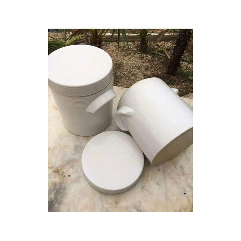 Pair of vintage white glazed ceramic pots, 1970