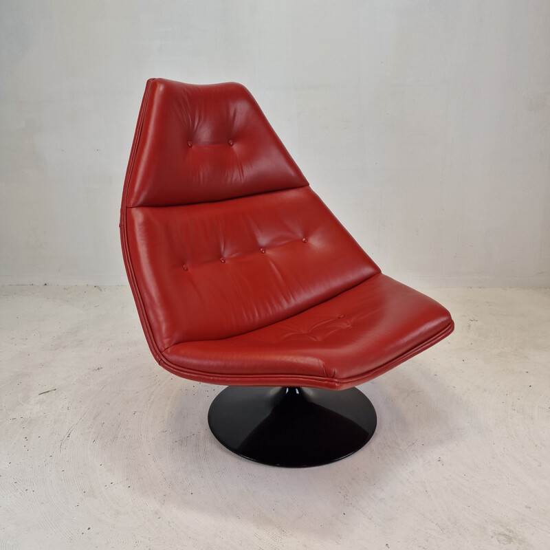 Vintage F510 armchair in wood and leather by Geoffrey Harcourt for Artifort, 1970