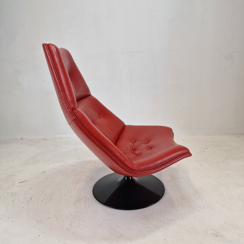 Vintage F510 armchair in wood and leather by Geoffrey Harcourt for Artifort, 1970