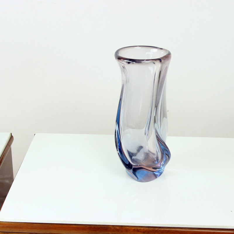 Pair of bedside tables in walnut and white glass, Czechoslovakia 1960