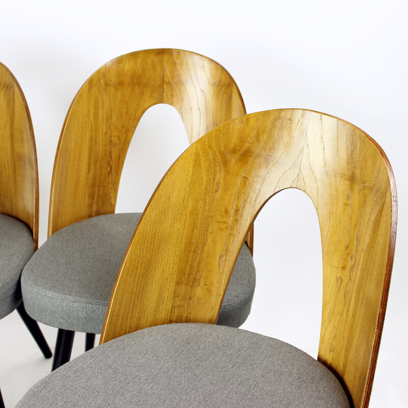 Set of 4 vintage oak and fabric chairs by Antonin Šuman for Tatra, 1960