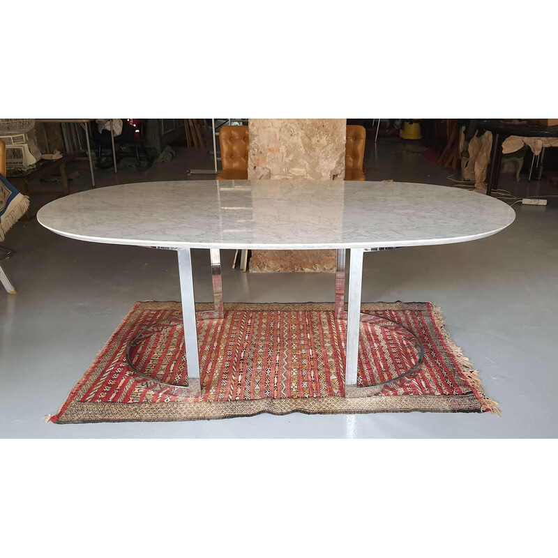 Vintage P20 dining table in white marble and chrome by Vittorio Introini for Saporiti, 1970