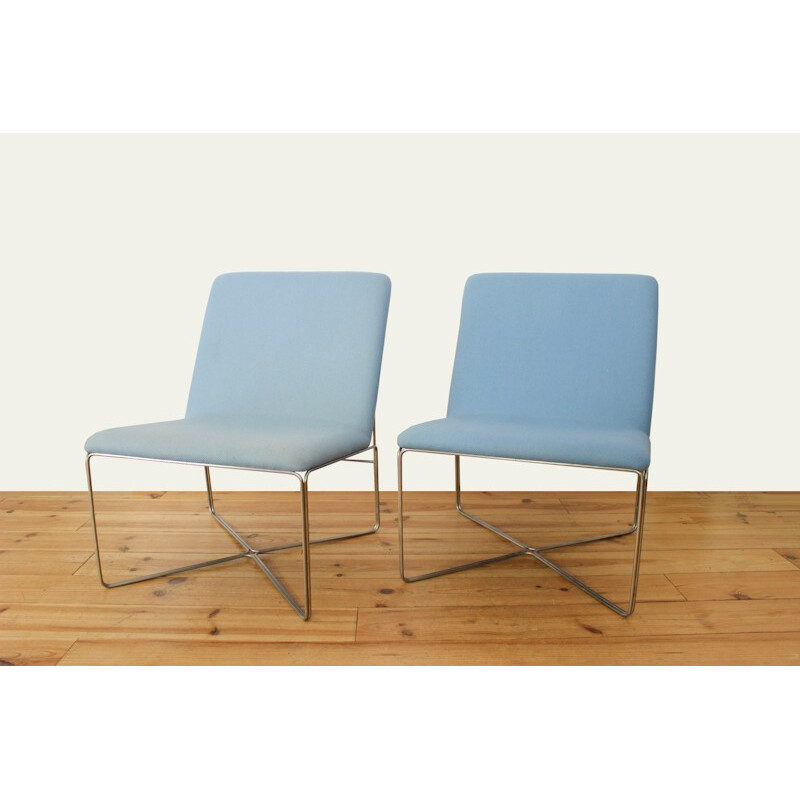 Blue Danish armchair in steel and wool - 1960s