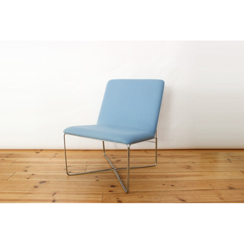 Blue Danish armchair in steel and wool - 1960s