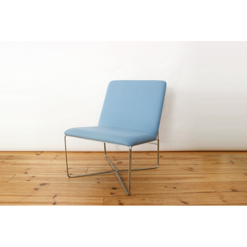 Fauteuil scandinave bleu en acier et en laine - 1960