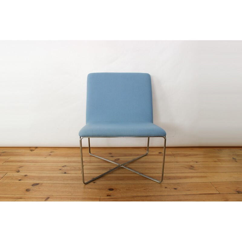 Blue Danish armchair in steel and wool - 1960s