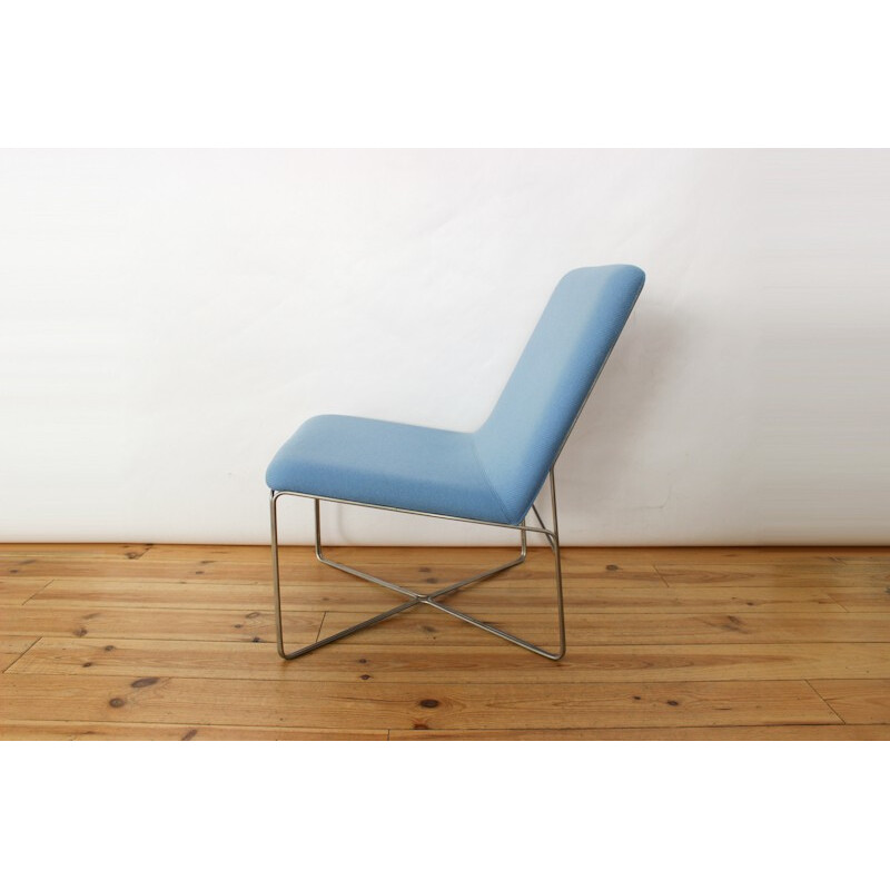 Blue Danish armchair in steel and wool - 1960s