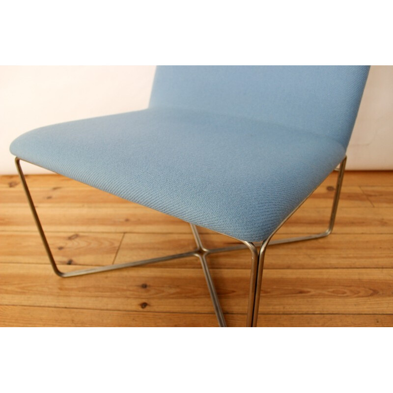 Blue Danish armchair in steel and wool - 1960s