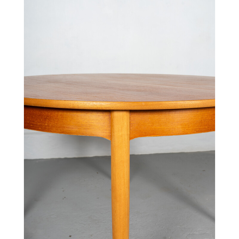 Vintage round extendable dining table in beech and teak by Nathan UK