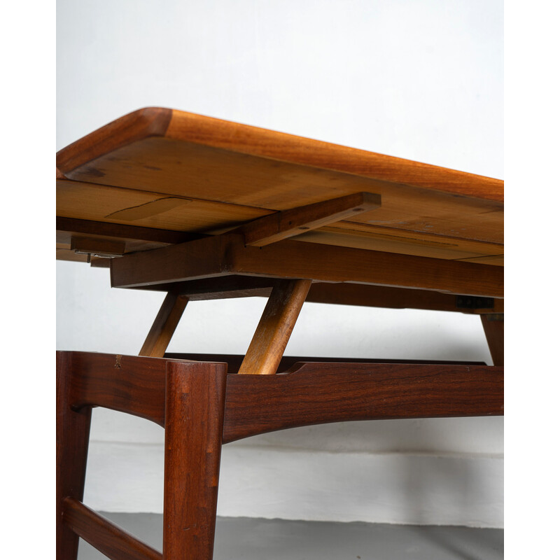 Vintage metamorphic extendable coffee table in afromosia and teak, Denmark