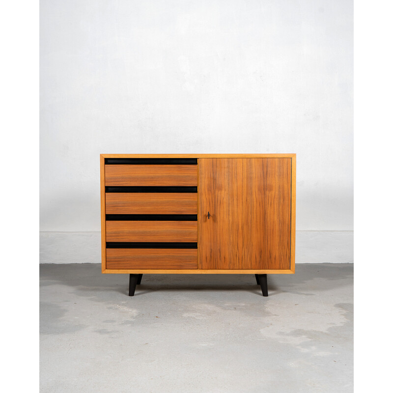 Vintage sideboard in walnut veneer and black lacquered solid beech for Musterring International, Germany 1950