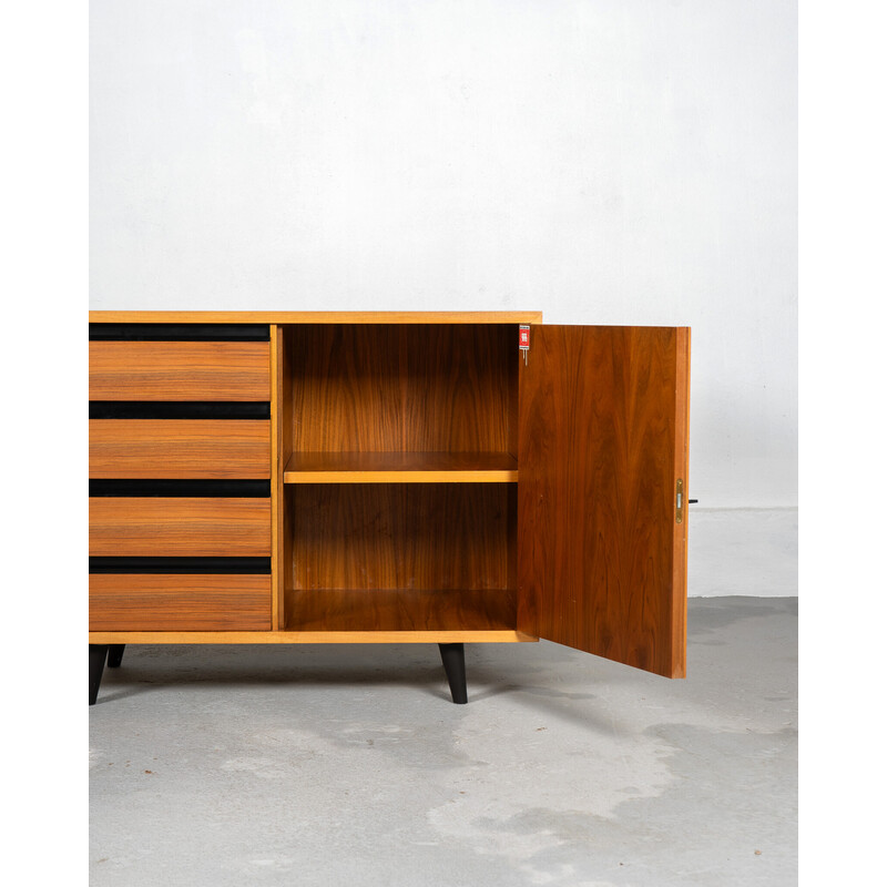 Vintage sideboard in walnut veneer and black lacquered solid beech for Musterring International, Germany 1950