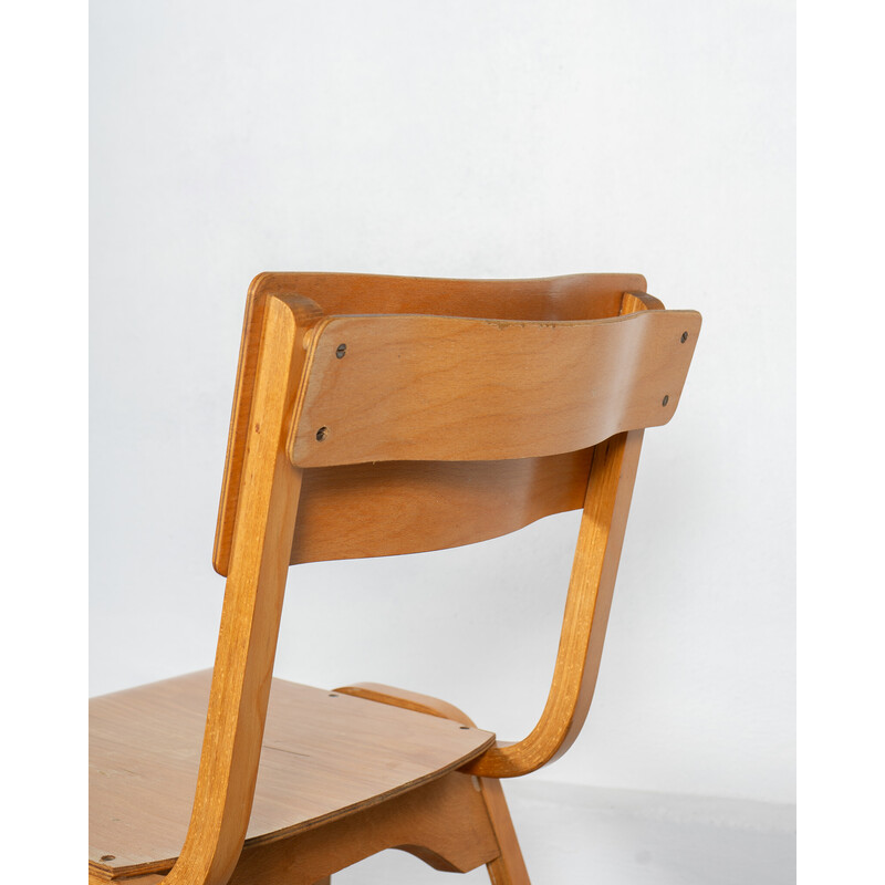 Set of 6 vintage wooden school chairs by Stafford for Tecta, UK 1950