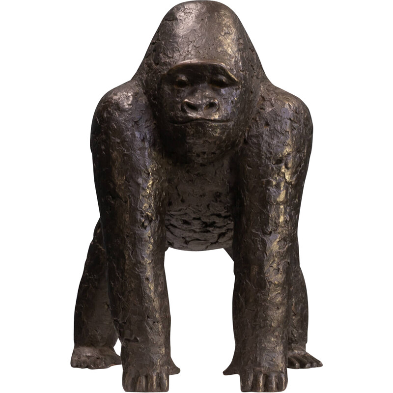 Vintage monkey sculpture 'Bokita' in bronze and ceramic by Caroline Van Lange